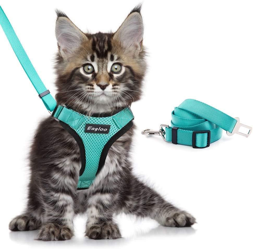 Escape Proof Cat Vest Harness And Car Seat Belt Adapter Adjustable Reflective Cat Harness Soft Mesh Harness For Kitten Puppy